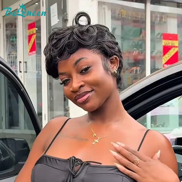 overseas PIXIE WIGS Bequeen 1B Wave Pixie Cut Wig Special Made