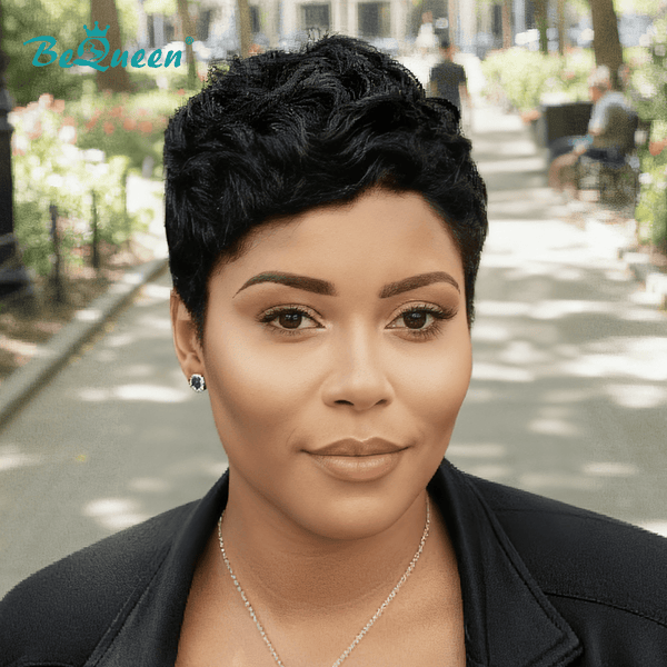 overseas PIXIE WIGS Bequeen 1B Wave Special Style Pixie Wig