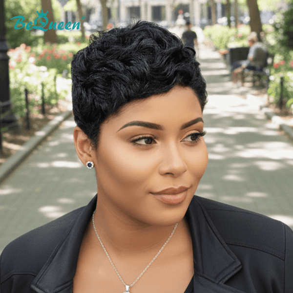 overseas PIXIE WIGS Bequeen 1B Wave Special Style Pixie Wig