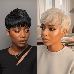 overseas PIXIE WIGS Bequeen 1B/White Natural Styled Pixie Wig