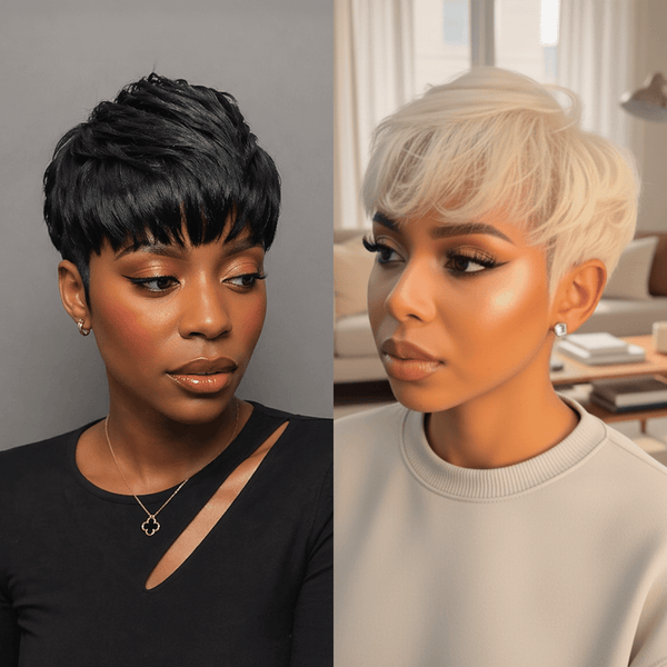 overseas PIXIE WIGS Bequeen 1B/White Natural Styled Pixie Wig