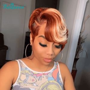 overseas PIXIE WIGS Bequeen 613 Mixed Orange Frontal Lace Short Cut Pixie Wig