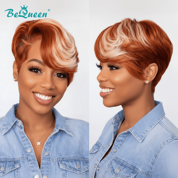 overseas PIXIE WIGS Bequeen 613 Mixed Orange Frontal Lace Short Cut Pixie Wig
