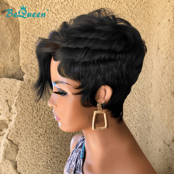 overseas PIXIE WIGS Black Bequeen 99J Side Part Layer Pixie Wig