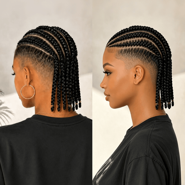 overseas TOPPER & MOHAWK BeQueen Black Braid 100% Human Hair Lace Topper Unit With Small Braid Ponytail