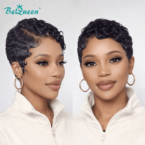 overseas PIXIE WIGS Bequeen Black Color Finger Wave Frontal Lace Pixie Wig