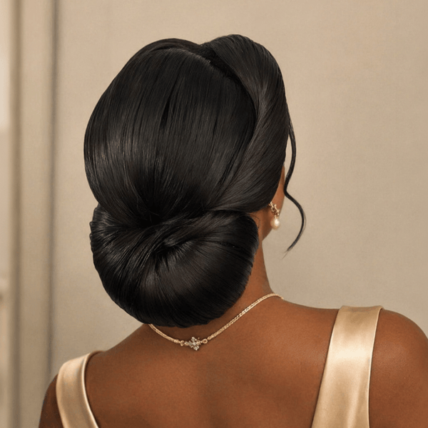 overseas PIXIE WIGS BeQueen Black Gentle Full Lace Simple Style Updo Wedding Wig