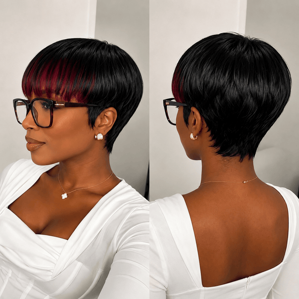 overseas PIXIE WIGS Bequeen Black Highlight Brown Natural Style Pixie Cut Wig For Black Women