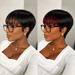 overseas PIXIE WIGS Bequeen Black Highlight Brown Natural Style Pixie Cut Wig For Black Women