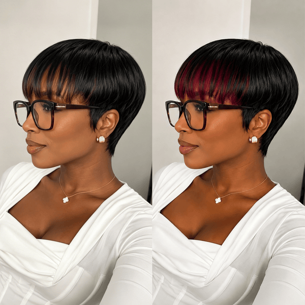 overseas PIXIE WIGS Bequeen Black Highlight Brown Natural Style Pixie Cut Wig For Black Women