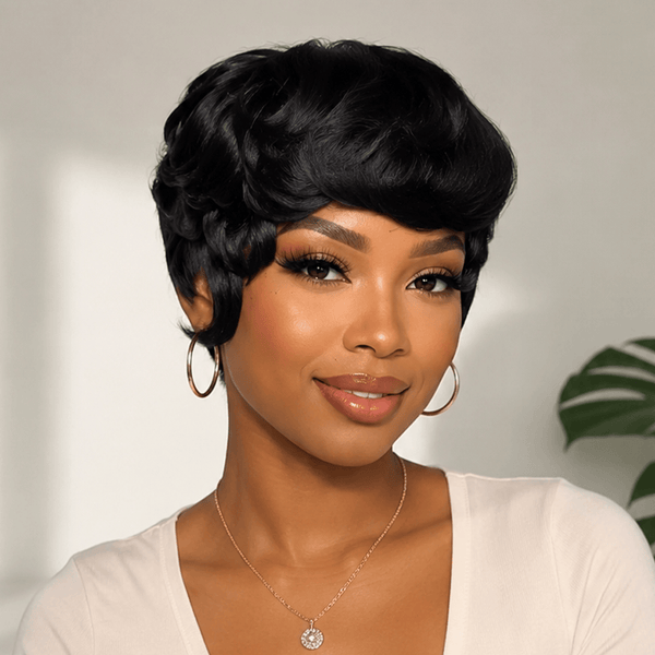 overseas PIXIE WIGS Bequeen Black Natural Style Pixie Short Cut Daily Wig 100% Human Hair