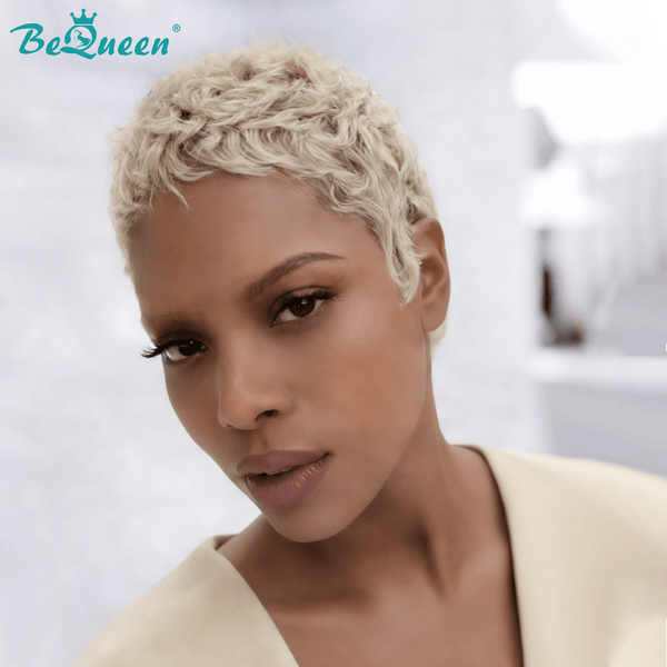 overseas PIXIE WIGS BeQueen Blonde Natural Wave Pixie Short Cut Wig For Black Woman