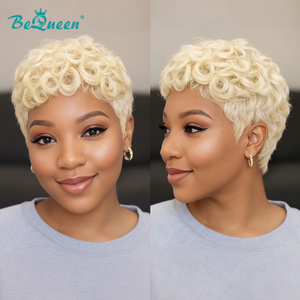 overseas PIXIE WIGS Bequeen Blonde Pixie Finger Wave Machine Made Wig