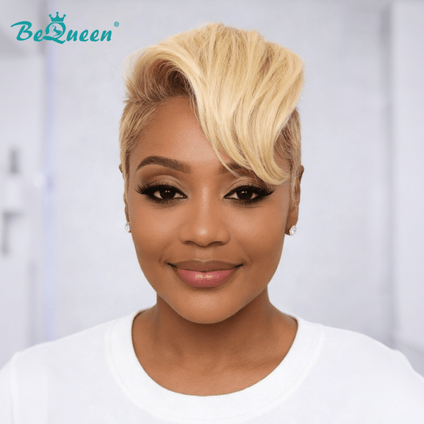 overseas PIXIE WIGS Bequeen Blonde Short Cut Special Style Full  Lace Pixie Wig