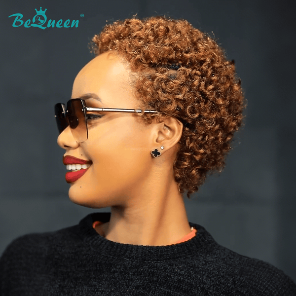 overseas PIXIE WIGS Bequeen Brown Afro Curly Low Cut Special Style Wig