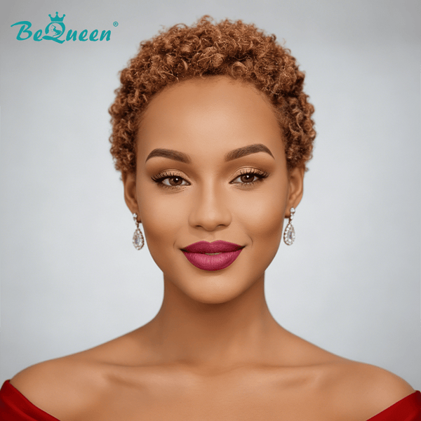 overseas PIXIE WIGS Bequeen Brown Afro Curly Low Cut Special Style Wig