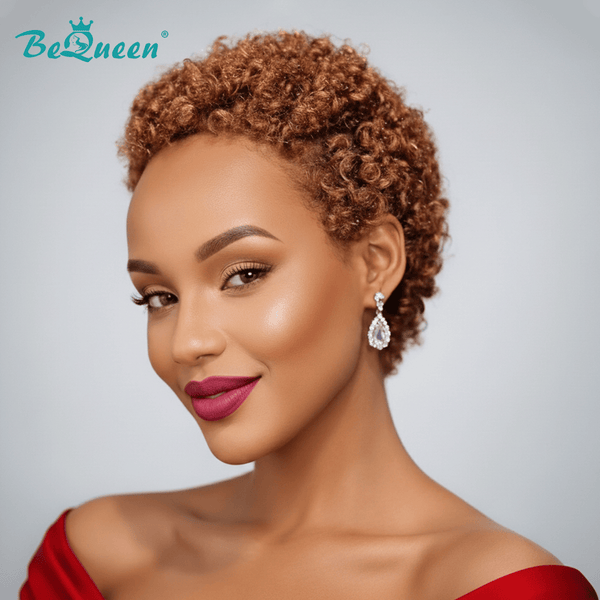overseas PIXIE WIGS Bequeen Brown Afro Curly Low Cut Special Style Wig