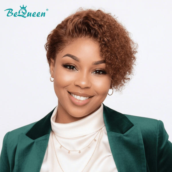 overseas PIXIE WIGS Bequeen Brown Small Curly Special Style Pixie Cut Frontal Lace Wig