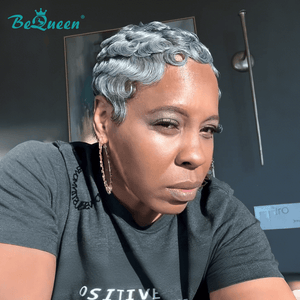 overseas PIXIE WIGS Bequeen Carbon Grey Finger Wave Pixie Cut Wig