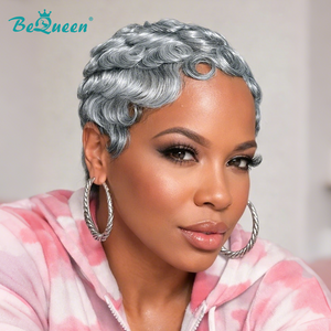 overseas PIXIE WIGS Bequeen Carbon Grey Finger Wave Pixie Cut Wig