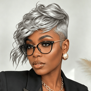 overseas TOPPER & MOHAWK Silver Bequeen Chic Black Side Part Wave Topper For Black Women
