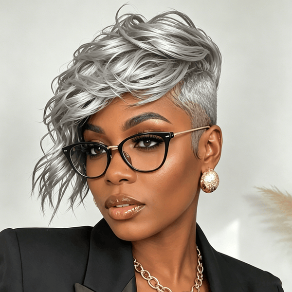 overseas TOPPER & MOHAWK Silver Bequeen Chic Black Side Part Wave Topper For Black Women