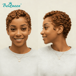 overseas PIXIE WIGS Bequeen Chocolate Curly Pixie Cut Wig Special Style