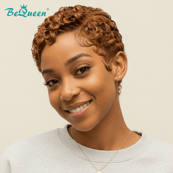 overseas PIXIE WIGS Bequeen Chocolate Curly Pixie Cut Wig Special Style