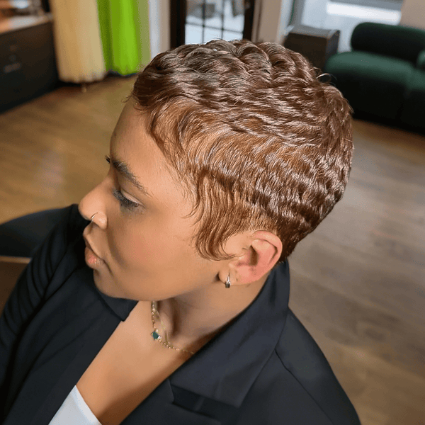 overseas PIXIE WIGS As pic / Machine made Bequeen Coffee Ash Wave Special Style Pixie Cut Wig