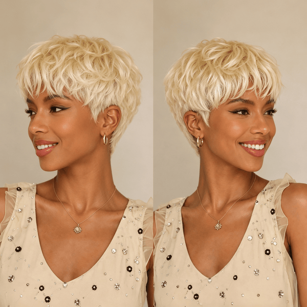 overseas PIXIE WIGS Bequeen Cool Blonde #613 Machine Made Short Cut Daily Full Cap Wig
