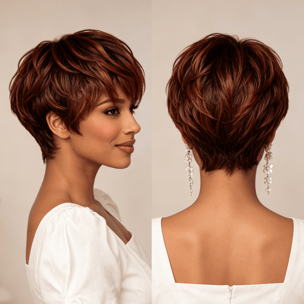 overseas PIXIE WIGS BeQueen Copper Auburn Machine Made Full Cap Wig 100% Human Hair