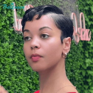 overseas PIXIE WIGS Bequeen Curly Black Elegance Pixie Wig