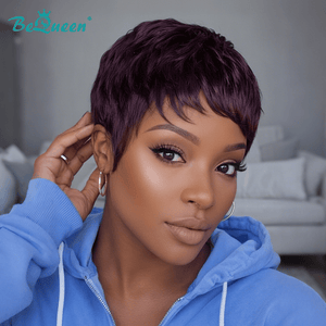 overseas PIXIE WIGS Bequeen Dark Burgundy Pixie Cut Machine Made Wig