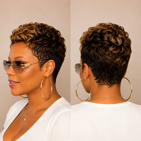overseas PIXIE WIGS Bequeen Finger Wave Caramel Pixie Short Cut Wig