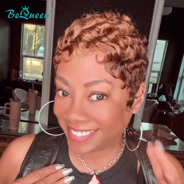 overseas PIXIE WIGS As pic Bequeen Finger Wave Machine Made Wig