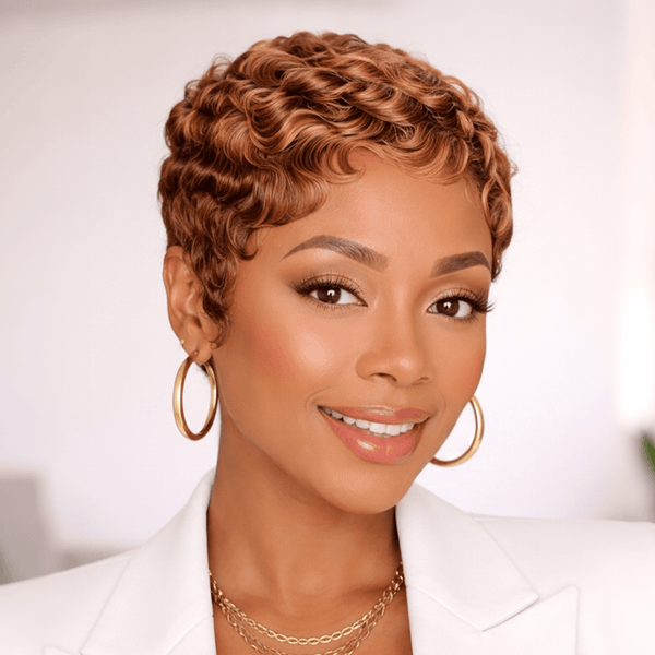 overseas PIXIE WIGS As pic Bequeen Finger Wave Machine Made Wig
