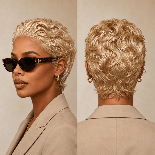 overseas PIXIE WIGS Blonde Bequeen Frontal Lace Highlight Blonde Slicked-back Style Pixie Short Cut Wig
