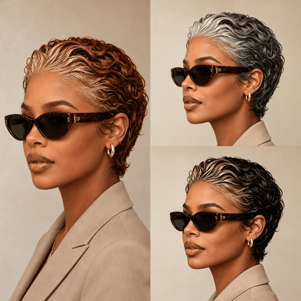 overseas PIXIE WIGS Bequeen Frontal Lace Two Colors Slicked-back Style Pixie Short Cut Wig