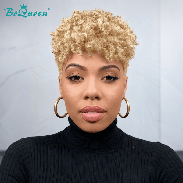 overseas PIXIE WIGS Bequeen Golden Curly Special Made Pixie Wig