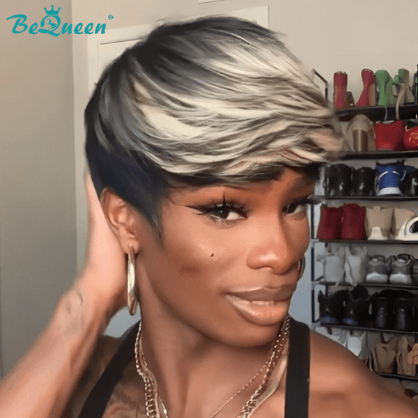 overseas PIXIE WIGS Bequeen Highlight Beige Short Cut Pixie Wig