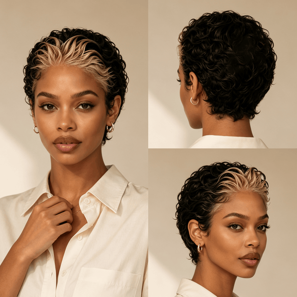 overseas PIXIE WIGS Bequeen Highlight Blonde Slicked-back Style 13×4 Frontal Lace Pixie Full Cap Wig