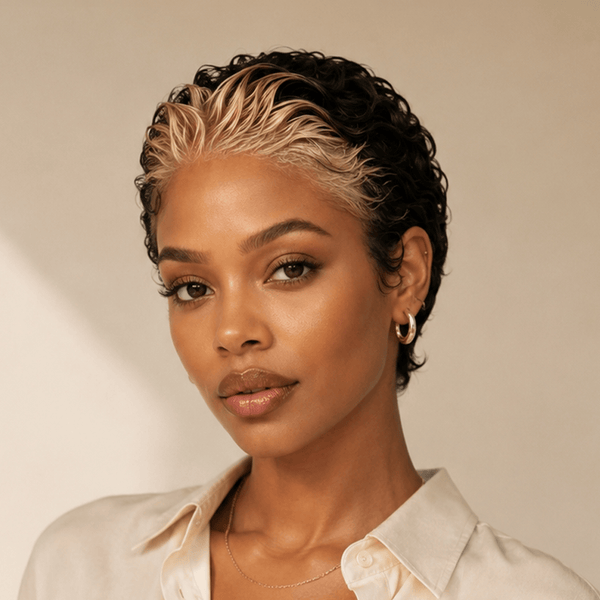 overseas PIXIE WIGS Bequeen Highlight Blonde Slicked-back Style 13×4 Frontal Lace Pixie Full Cap Wig