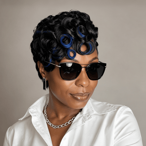 overseas PIXIE WIGS Bequeen Highlight Blue Side Part Water Wave Frontal Lace Wig