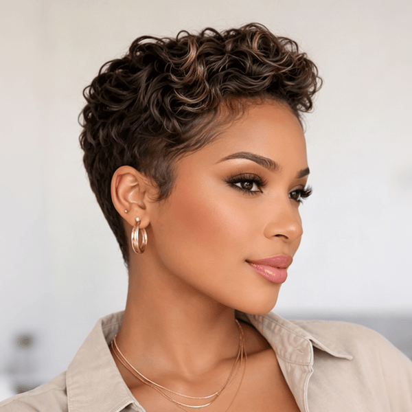 overseas PIXIE WIGS BeQueen Highlight Brown Finger Wave Frontal Lace Wig For Black Woman