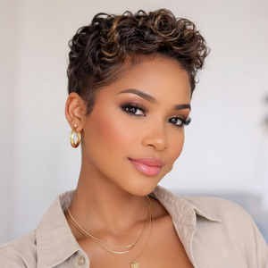 overseas PIXIE WIGS BeQueen Highlight Brown Finger Wave Frontal Lace Wig For Black Woman