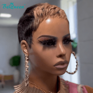 overseas PIXIE WIGS Bequeen Highlight Brown Short Cut Pixie Wig