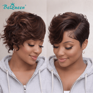 overseas PIXIE WIGS Bequeen Highlight Brown Side Part Wave Pixie Lace Wig
