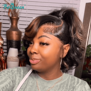 overseas Workout Wig Bequeen Highlight Brown Sleek Ponytail Wig