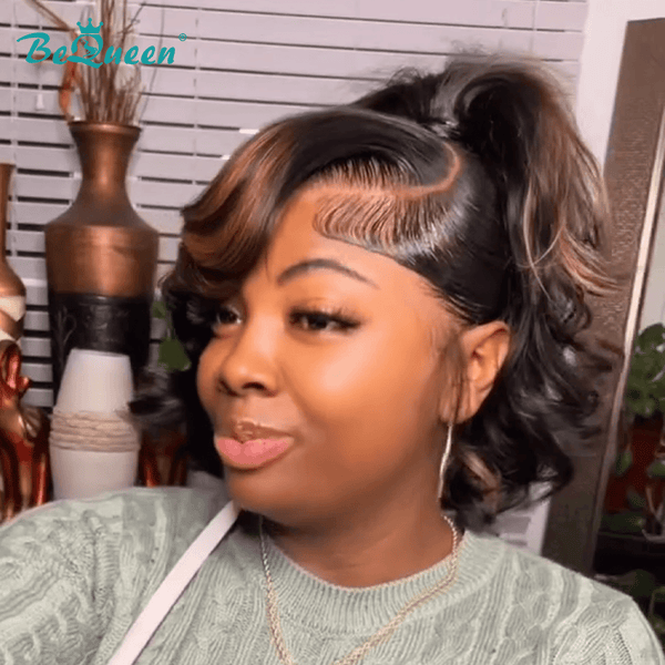 overseas Workout Wig Bequeen Highlight Brown Sleek Ponytail Wig