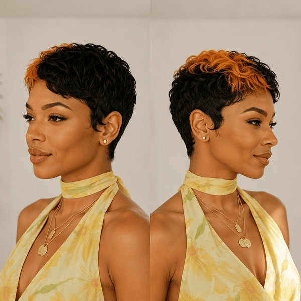 overseas PIXIE WIGS BeQueen Highlight Orange Pixie Wig 100% Human Hair